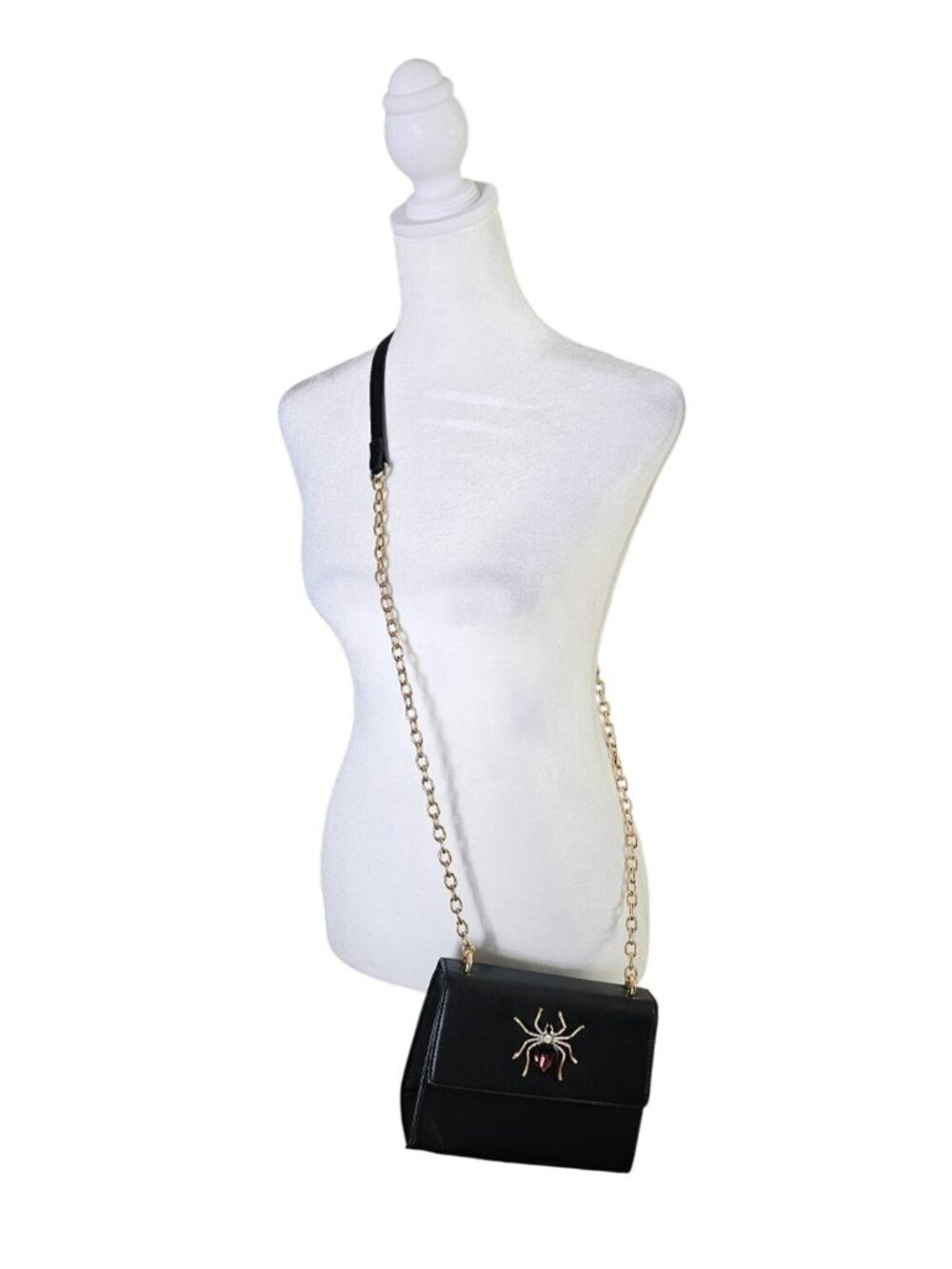 Charming Charlie Crystal Spider Embellished Black Shoulder Bag Chain Strap READ
